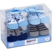 BRUBAKER Socken Babysocken für Jungen und Mädchen 0-12 Monate (4-Paar, Baumwollsocken mit Raketen und Sternen) Baby Geschenkset für Neugeborene in Geschenkverpackung mit Schleife