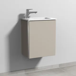 Sanipa 3way Waschtischunterbau zu Duravit ME by Starck Waschtisch mit 1 Tür, Kaschmir-Matt BP7211U