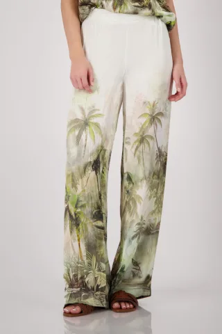 monari - Palazzo-Hose mit tropischen Print olive gemustert - Gr. - 36