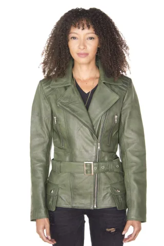 Lange Damen-Bikerjacke aus Leder – Quito