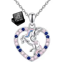 Limana Kette mit Anhänger feine Mädchen Halskette 925 Silber Pferd Einhorn Herz Schmuck (inkl. Schmuckdose), Geburtstag Einschulung Schulanfang Ostern Weihnachten Ostern