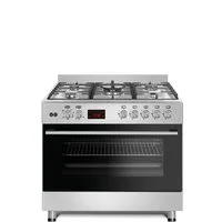 Gasline Gas-Standherd mit Elektro-Gas Backofen, Elektro Oberhitze + Gas Unterhitze, GAG90PINEX, mit 1-fach-Teleskopauszug, Vollzündsicherung, 90 cm breit mit WOK Brenner und Drehspieß Erdgas/Propangas