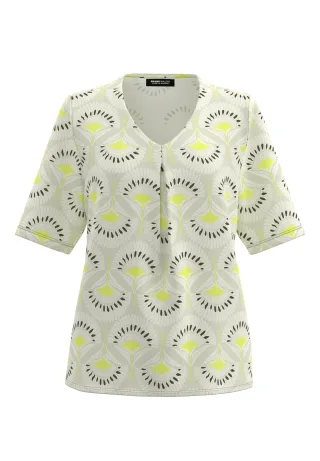 FRANK WALDER - Blusenshirt NOS mit grafischem Muster lime green/ecru/khaki - Gr. - 44