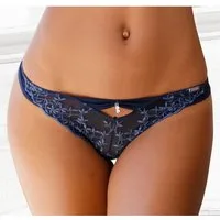 Marie Claire String mit Blütenstickerei und Glitzeraccessoire