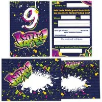 JUNAPACK Einladungskarten Graffiti zum 9. Kindergeburtstag Mädchen Jungen Einladungen Umschlägen, Einladungskarten mit Umschlägen zum 9. Geburtstag Graffiti