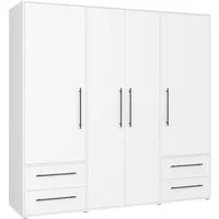 FORTE Kleiderschrank Mokkaris, Garderobe, zeitloses Design, 4 Türen, Made in Europe (B/H/T ca. 206x200x59cm) 4 Schubladen + schwarze Stangengriffe, Made in Europe, viel Stauraum