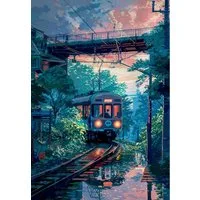 TPFLiving Kunstdruck (OHNE RAHMEN) Poster - Leinwand - Wandbild, Japan Anime Tokio Straßenlandschaft Kirschblüte Leinwand (Leinwandbild XXL), Farben: Schwarz, Weiß, Grün, Blau, Orange -Größe: 20x30cm