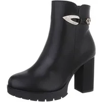Ital-Design Damen Freizeit High-Heel-Stiefelette (87108569) Blockabsatz High-Heel Stiefeletten in Schwarz