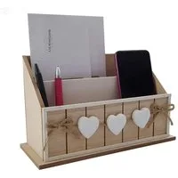 LB H&F Lilienburg Briefablage LB H&F Briefablage Papierablage Schreibtisch-Organizer Utensilo (Stifteablage Holz Herz 25cm Aufbewahrungsbox Deko Schreibtisch Postablage Posthalter Briefhalter Shabby Büro Landhaus Stiftehalter Handyhalter Handyablage 