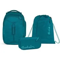 Satch Schulranzen Schulrucksack-Set MATCH Deep Petrol 3-teilig, Kollektion 2024 (3-teilig), Laptop-Fach, Your-Size-System, Schulranzen
