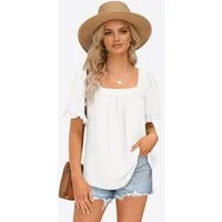 Imily Bela T-Shirt Damen Sommer Kurzarm Quadratausschnitt Puffärmeln Rüschen Casual (Packung, 1-tlg., 1per-Pack) in Unifarbe