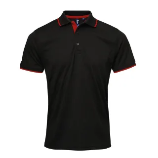 Premier Herren Contrast Coolchecker Poloshirt (Schwarz/Rot)