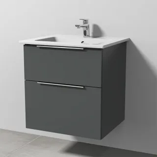 Sanipa 3way Keramik-Set Venticello Keramik-Waschtisch und Unterbau mit 2 Auszügen, Anthrazit-Matt UM32122