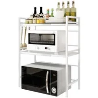 JEOBEST Regalelement Küchenregal Mikrowellenregal 3-Stufig, Erweiterbares Mikrowellen Regal, mit 6 Haken für Arbeitsplatte,Bäckereiregale,Küchenorganizer