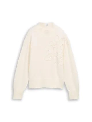 Tom Tailor - Oversize Cosy Strickpullover mit Blumen-Stickerei Whisper White - Gr. - XXL