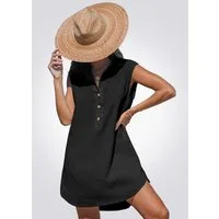 Cupshe Strandkleid Schwarzes ärmeloses Polokragen-Minikleid