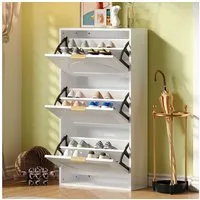 Flieks Schuhschrank (B60/T24/H114 cm, 1-St., ca 12 Paar Schuhe) Schuhregal mit 3 Klappen Schuhkipper Schuhkommode Weiß, Breite 60 cm