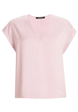 SWING - Satintop mit V-Ausschnitt soft pink - Gr. - 46