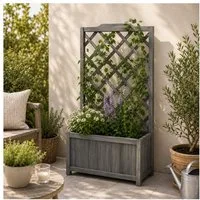 HTI-Living Pflanzkübel Pflanzkübel mit Rankgitter Heidi XL Grau (Stück, 1 St., 1x Pflanzkübel mit Rankgitter), Blumenkasten mit Spalier Holz