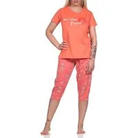 Normann Pyjama Damen kurzarm Schlafanzug mit Caprihose in geblümter Optik