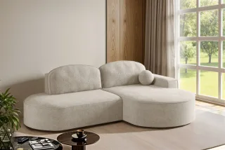 Ecksofa Schlafsofa Sofa GIRONA Stoff Arena Creme Ottomane Rechts