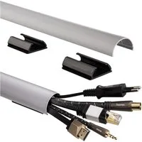 Hama Kabelkanal ALU Kabelkanal Kabel-Leiste Fußbodenkanal Silber (Set, Kabelkanal mit Zubehör), Kabelkanal halbrund Sockel Wand Boden Aufputz TV Beamer PC Audio HiFi