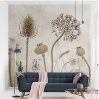 Bilderdepot24 Vliestapete Vintage Growing Old Blumen Natur Beige Landhausstil Wanddeko, Glatt, Matt, (Vliestapete inkl. Kleister oder selbstklebend), Wohnzimmer Schlafzimmer Küche Flur Fototapete Motivtapete Wandtapete
