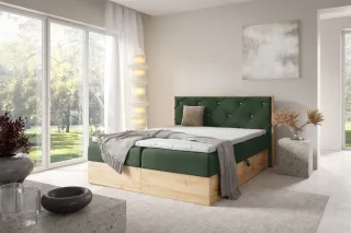 Boxspringbett Schlafzimmerbett HELIOS PREMIUM 140x220cm in Stoff Rouge Dunkel...