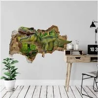 K&L Wall Art Wandtattoo 3D Wandtattoo Kinderzimmer Dinosaurier T-Rex Dino Steinzeit Wald, Mauerdurchbruch Wandbild selbstklebend