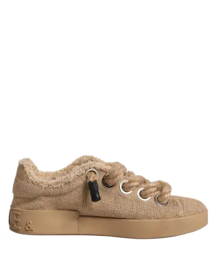 Dolce & Gabbana Braune Jute Stoff Niedrigschnitt Herren Sneaker Schuhe