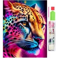 LA CUTE Malen nach Zahlen 5d Diamant Mosaik Stickerei 5D Leuchtender Gepard 30x40cm. (DIY Diamant-Malerei Set für kreative Bastelprojekte., Enthält Leinwand, Diamanten, Applikator, Aufbewahrungsbehälter), Selbstklebende Leinwand, verschiedene Diamant