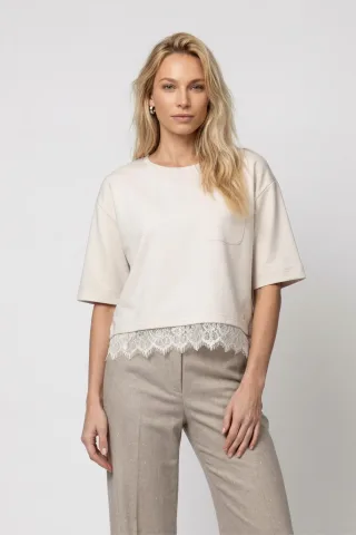 monari - Sweatshirt mit Spitzenborte pearly - Gr. - 36