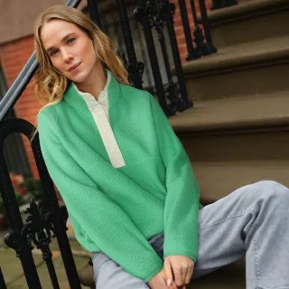 Teddy-Pullover mit Druckknopf-Leiste für Damen, Damen, size: regular, Elfenbein, by Lands' End