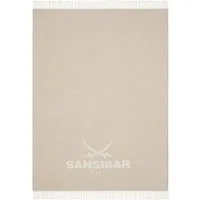 Plaid Wohndecke Jacquard Scotch Decke mit dekorativem Logo und Fransen, Sansibar Sylt, Wohndecke mit eingefasster Ziernaht und Fransen
