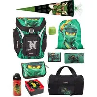 LEGO® Bags Schulranzen Explorer Lego Ninjago Schultasche ab der 1. Klasse (Set, 10-tlg., mit Dose, Flasche, Sporttasche und Schultüte 85cm), ergonomisch, mit Hüft- & Brustgurt, grüner Ninja Lloyd