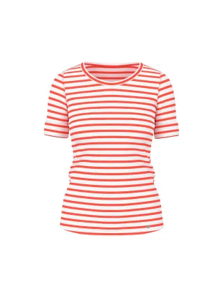 Marc Cain Additions - Ringel-T-Shirt aus Baumwoll-Ripp bright tomato - Gr. - 36