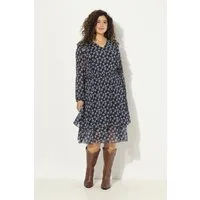 Ulla Popken Midikleid Kleid doppellagig V-Ausschnitt Rüsche Langarm