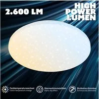Briloner Leuchten Deckenleuchte LED Deckenlampe Sternenhimmel Wohnzimmer Schlafzimmer Küche 28-76 cm, LED fest integriert, CCT, Deckenlampe, 38x6,5cm, Weiß, 23W, Wohnzimmer, Schlafzimmer, Küche