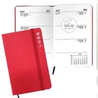 AMLI Taschenkalender Taschenkalender 2027 A6 mit Gummiband 1 Woche 2 Seiten Rot, Gummiband, Folienprägung, Leseband, Ferien & Feiertage