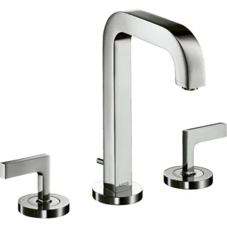 hansgrohe Axor Citterio 170 3-Loch-Waschtischarmatur 39135000 mit Ausladung 140mm, Zugstangen-Ablaufgarnitur, chrom