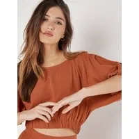 Apricot Klassische Bluse Crop-Top mit Ballonärmeln