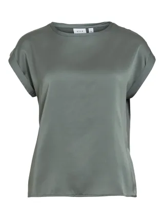VILA - VIELLETTE S/S SATIN TOP - NOOS Balsam Green - Gr. - 36