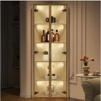 MODFU Vitrine LED-Eckglasvitrine, gehärtetes Glas (Packung, 1-St., 62x35x160 cm) integriertes LED-Lichtband, platzsparend mit Kippsicherung