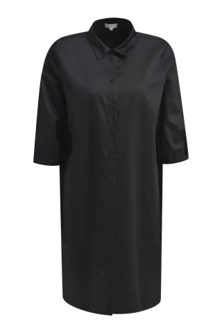 Milano Italy - Dress w collar and placket and 3/4sleeves + back w gathering black - Gr. - 44
