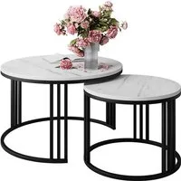 Lookway Couchtisch LORI 2in1 LEVANTO mit Marmorimitat-Platte (2er Set), Durchmesser: ⌀70 cm und ⌀50 cm