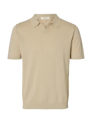SELECTED MEN - SLHMATTIS SS LINEN BLEND OPEN POLO NOOS Oatmeal - Gr. - XL