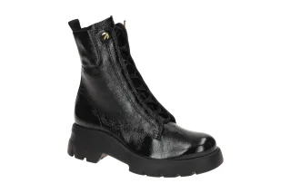 Paul Green Damen Stiefeletten 8216-02 Schwarz Lack Leder goldfarbene ?sen