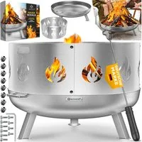 KESSER Feuerschale Feuertonne mit 2,5mm Stahldicke Feuerstelle, (Feuerkorb inklusive Funkenschutz, Feuerhaken + Wasserablauf), Feuerstelle massives Gusseisen 2 stabile Griffe
