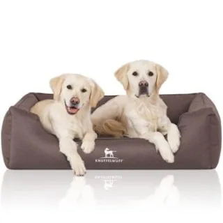 Knuffelwuff Orthopädisches Wasserabweisendes Hundebett Leon aus Velours mit Handwebcharakter braun/ grau XXXL