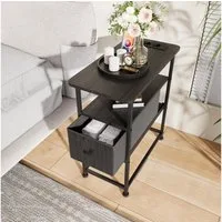 BELUPAI Beistelltisch mit Steckdosenleiste Nachttisch, Sofatisch mit Schubladen,USB&Type-C,2 Ebenen,Schwarz